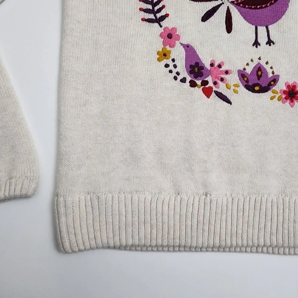 Gymboree Girls Purple Birds & Flowers Embroidery Wreath Knit Sweater Size 7 NEW